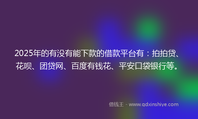 2025年的有没有能下款的借款平台有：拍拍贷、花呗、团贷网、百度有钱花、平安口袋银行等。