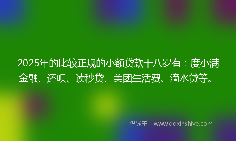 2025年的比较正规的小额贷款十八岁有：度小满金融、还呗、读秒贷、美团生活费、滴水贷等。