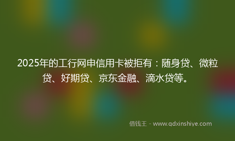 2025年的工行网申信用卡被拒有：随身贷、微粒贷、好期贷、京东金融、滴水贷等。