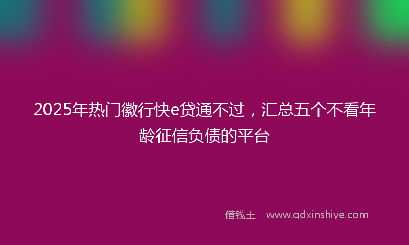 2025年热门徽行快e贷通不过，汇总五个不看年龄征信负债的平台