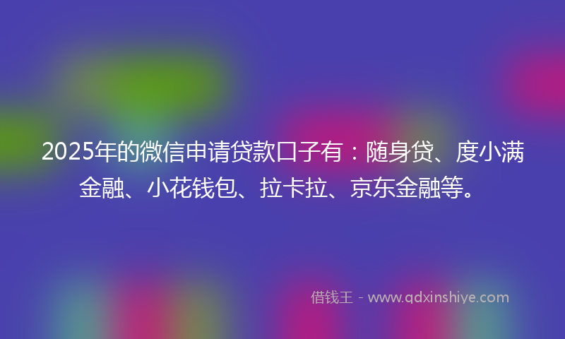 2025年的微信申请贷款口子有：随身贷、度小满金融、小花钱包、拉卡拉、京东金融等。