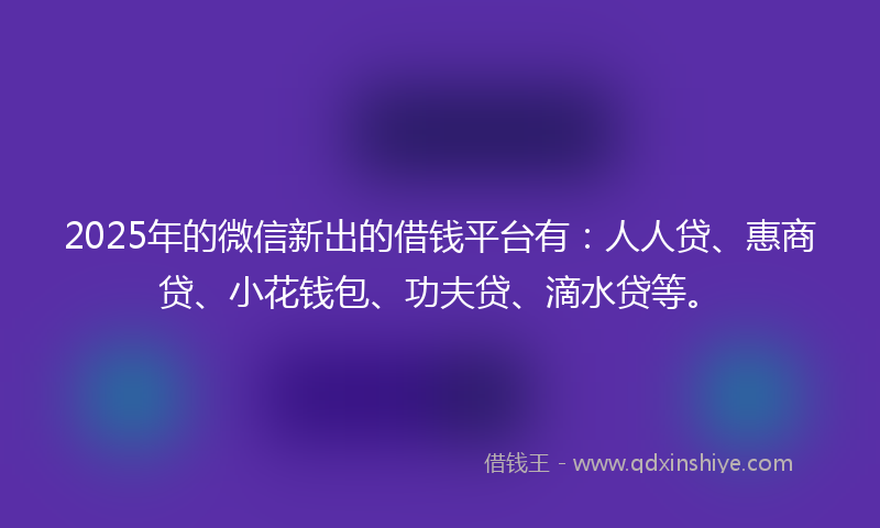 2025年的微信新出的借钱平台有：人人贷、惠商贷、小花钱包、功夫贷、滴水贷等。