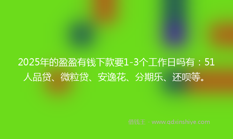 2025年的盈盈有钱下款要1-3个工作日吗有：51人品贷、微粒贷、安逸花、分期乐、还呗等。