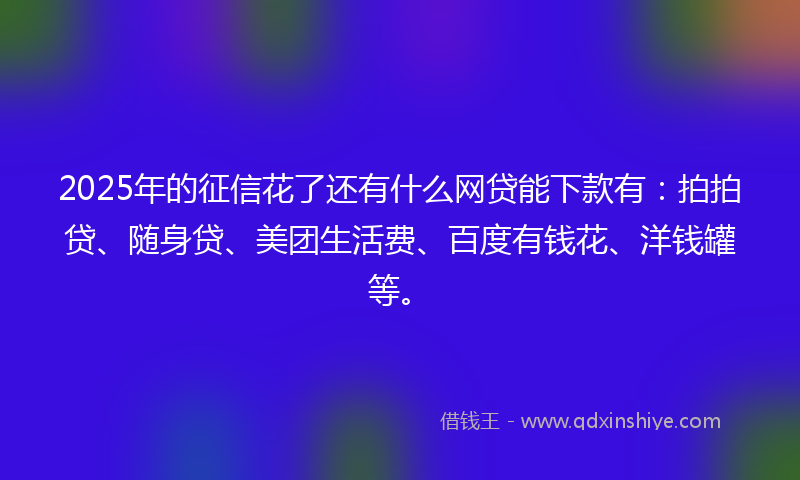 2025年的征信花了还有什么网贷能下款有：拍拍贷、随身贷、美团生活费、百度有钱花、洋钱罐等。