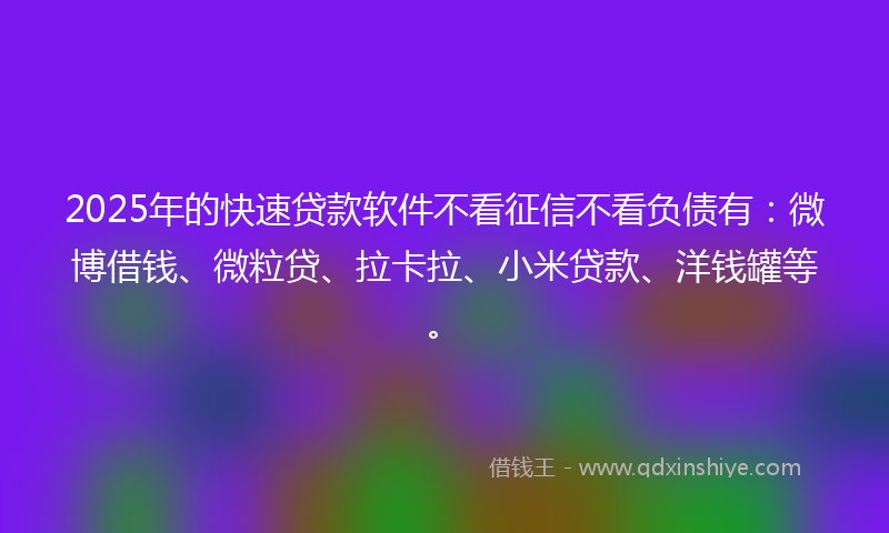 2025年的快速贷款软件不看征信不看负债有：微博借钱、微粒贷、拉卡拉、小米贷款、洋钱罐等。