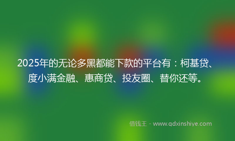 2025年的无论多黑都能下款的平台有：柯基贷、度小满金融、惠商贷、投友圈、替你还等。