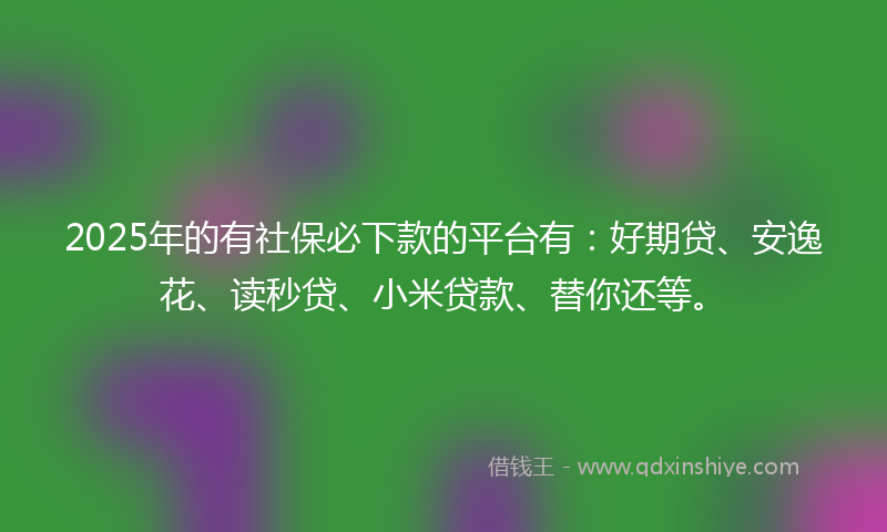 2025年的有社保必下款的平台有：好期贷、安逸花、读秒贷、小米贷款、替你还等。
