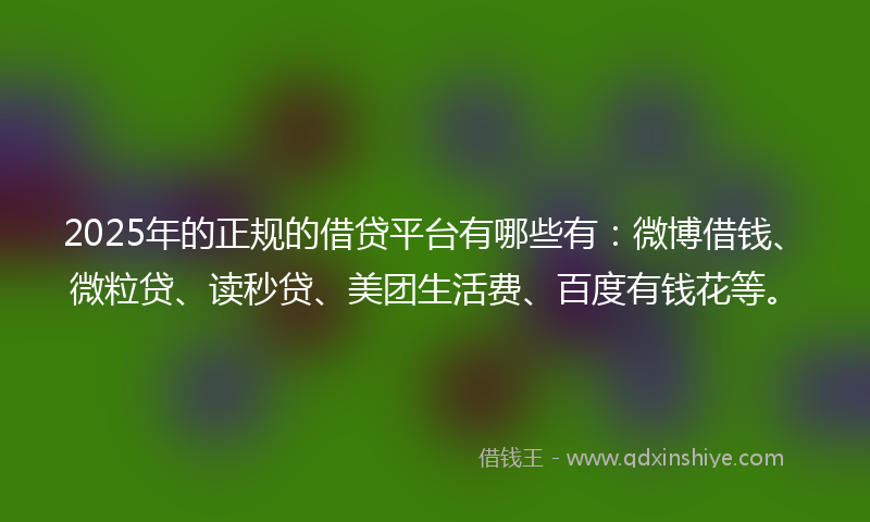 2025年的正规的借贷平台有哪些有：微博借钱、微粒贷、读秒贷、美团生活费、百度有钱花等。