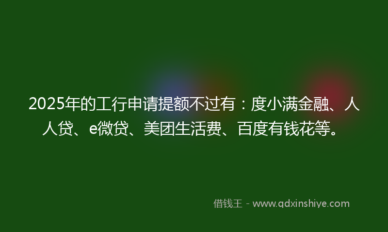 2025年的工行申请提额不过有：度小满金融、人人贷、e微贷、美团生活费、百度有钱花等。