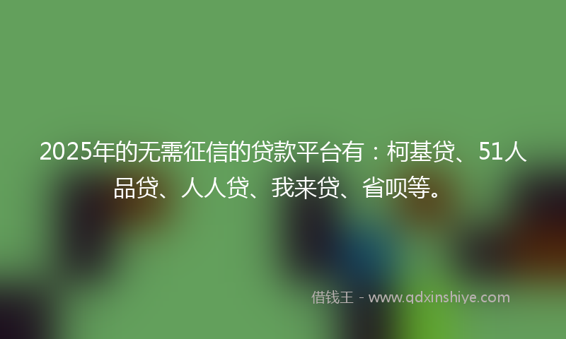 2025年的无需征信的贷款平台有：柯基贷、51人品贷、人人贷、我来贷、省呗等。