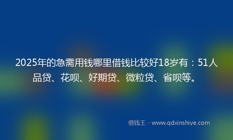 2025年的急需用钱哪里借钱比较好18岁有：51人品贷、花呗、好期贷、微粒贷、省呗等。