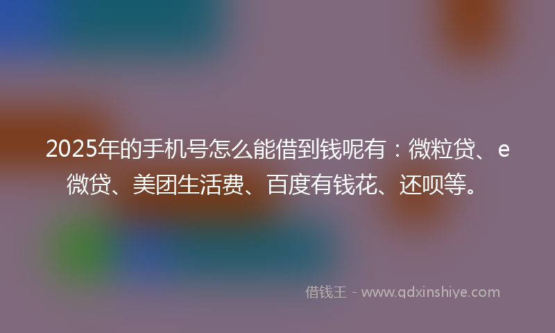 2025年的手机号怎么能借到钱呢有：微粒贷、e微贷、美团生活费、百度有钱花、还呗等。