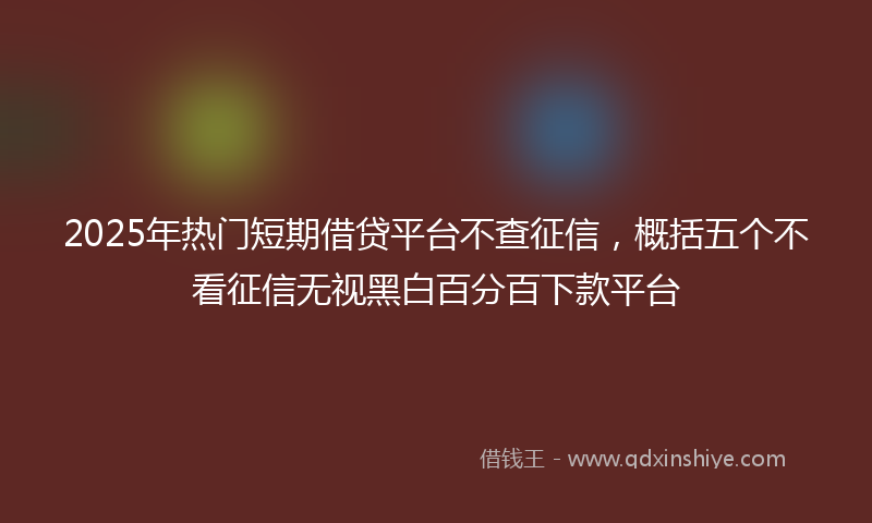 2025年热门短期借贷平台不查征信，概括五个不看征信无视黑白百分百下款平台