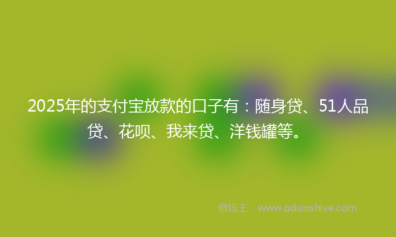 2025年的支付宝放款的口子有：随身贷、51人品贷、花呗、我来贷、洋钱罐等。