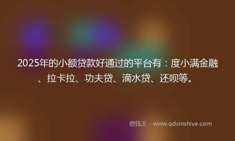 2025年的小额贷款好通过的平台有：度小满金融、拉卡拉、功夫贷、滴水贷、还呗等。