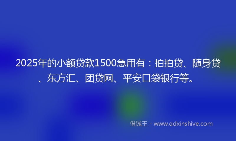 2025年的小额贷款1500急用有：拍拍贷、随身贷、东方汇、团贷网、平安口袋银行等。