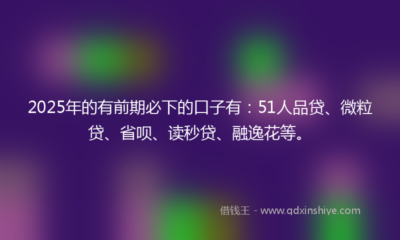 2025年的有前期必下的口子有：51人品贷、微粒贷、省呗、读秒贷、融逸花等。