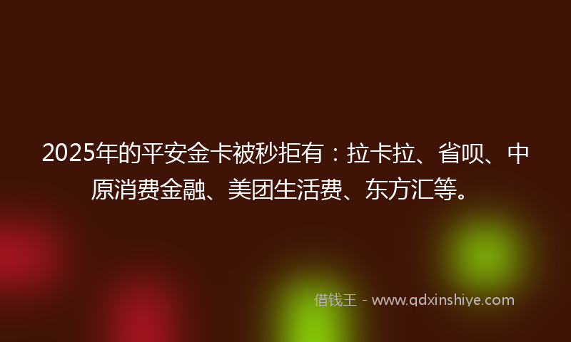 2025年的平安金卡被秒拒有：拉卡拉、省呗、中原消费金融、美团生活费、东方汇等。