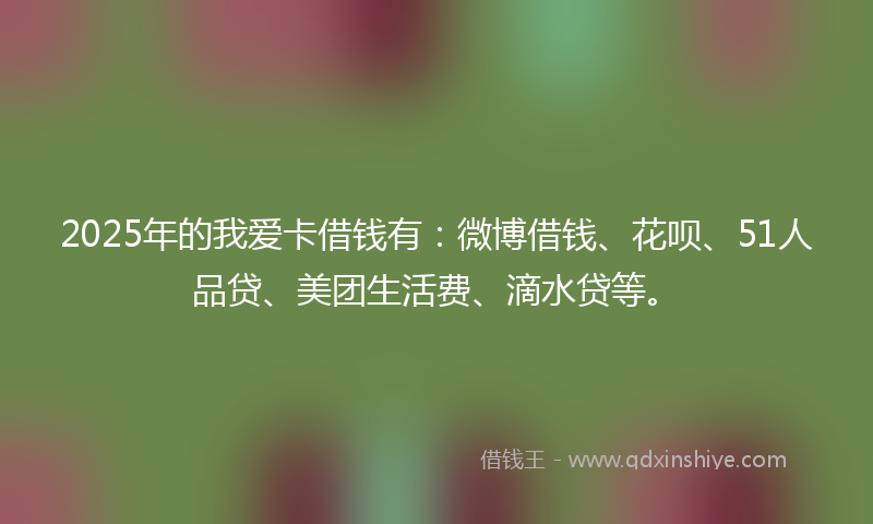 2025年的我爱卡借钱有：微博借钱、花呗、51人品贷、美团生活费、滴水贷等。