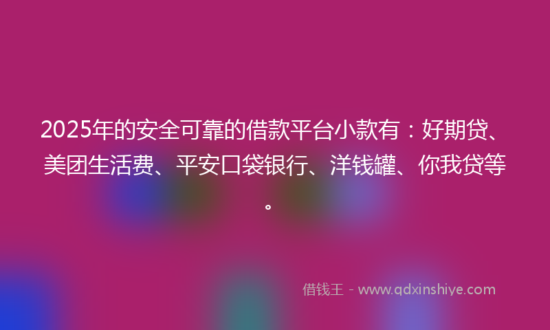 2025年的安全可靠的借款平台小款有：好期贷、美团生活费、平安口袋银行、洋钱罐、你我贷等。