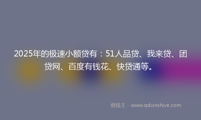 2025年的极速小额贷有：51人品贷、我来贷、团贷网、百度有钱花、快贷通等。