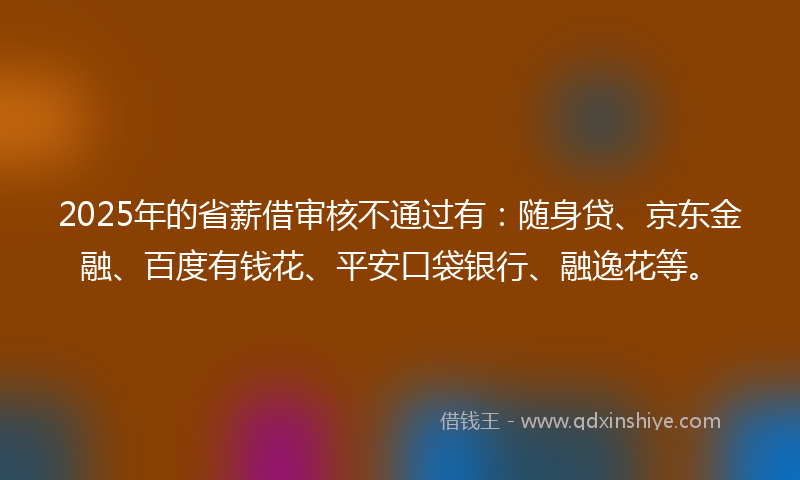 2025年的省薪借审核不通过有：随身贷、京东金融、百度有钱花、平安口袋银行、融逸花等。