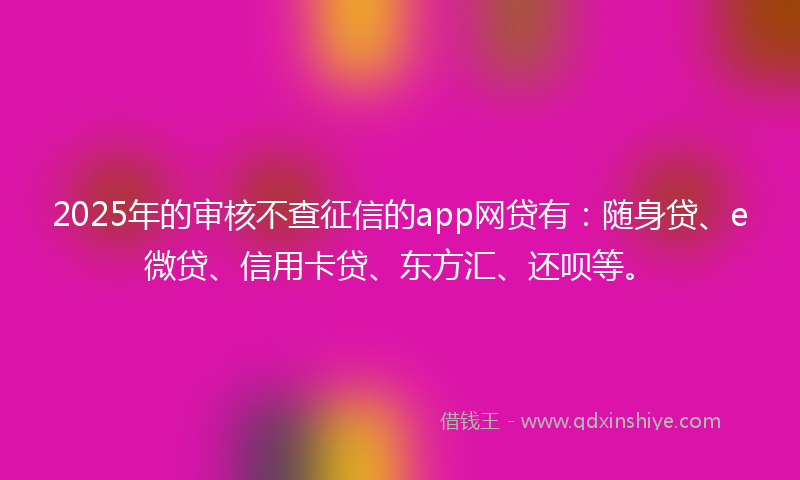 2025年的审核不查征信的app网贷有：随身贷、e微贷、信用卡贷、东方汇、还呗等。