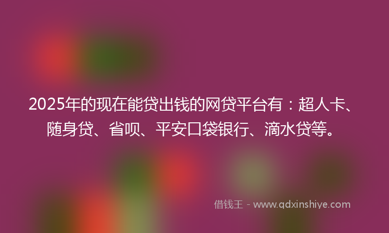 2025年的现在能贷出钱的网贷平台有：超人卡、随身贷、省呗、平安口袋银行、滴水贷等。