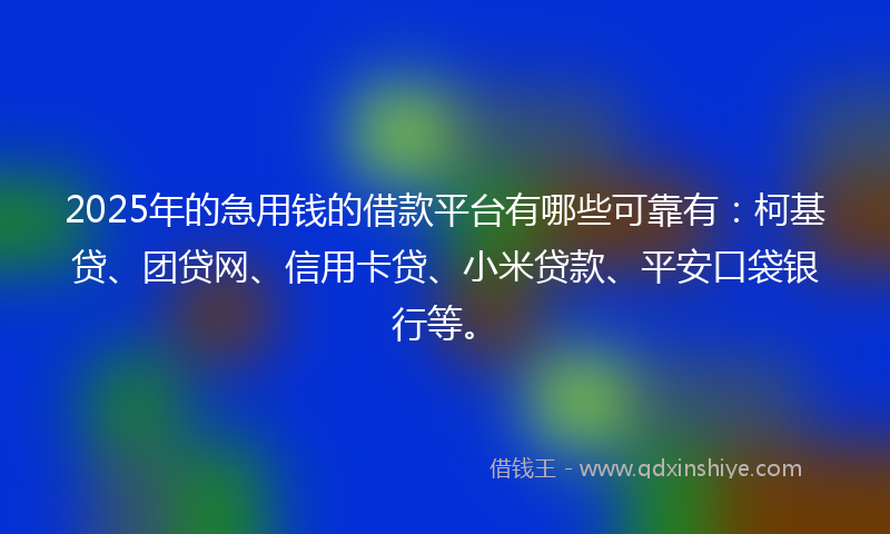 2025年的急用钱的借款平台有哪些可靠有：柯基贷、团贷网、信用卡贷、小米贷款、平安口袋银行等。