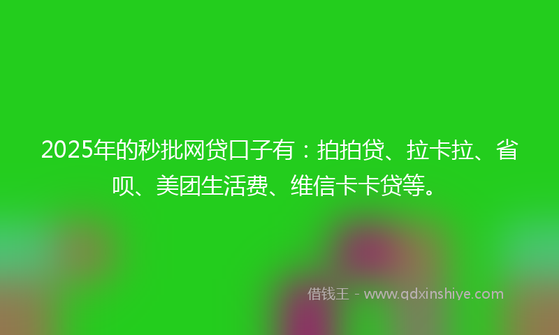 2025年的秒批网贷口子有：拍拍贷、拉卡拉、省呗、美团生活费、维信卡卡贷等。