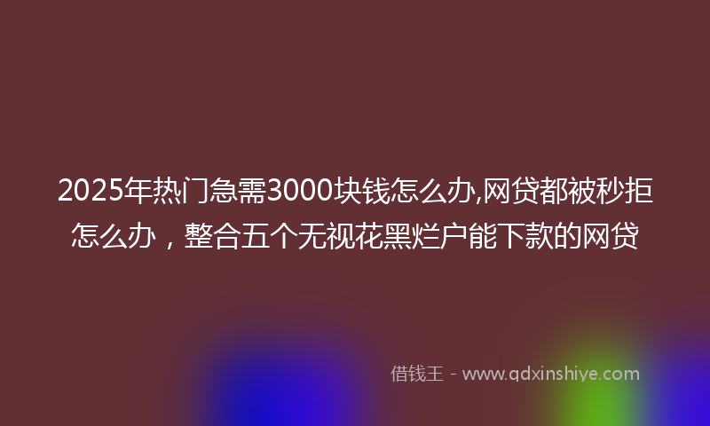 2025年热门急需3000块钱怎么办,网贷都被秒拒怎么办，整合五个无视花黑烂户能下款的网贷