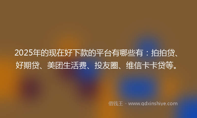 2025年的现在好下款的平台有哪些有：拍拍贷、好期贷、美团生活费、投友圈、维信卡卡贷等。