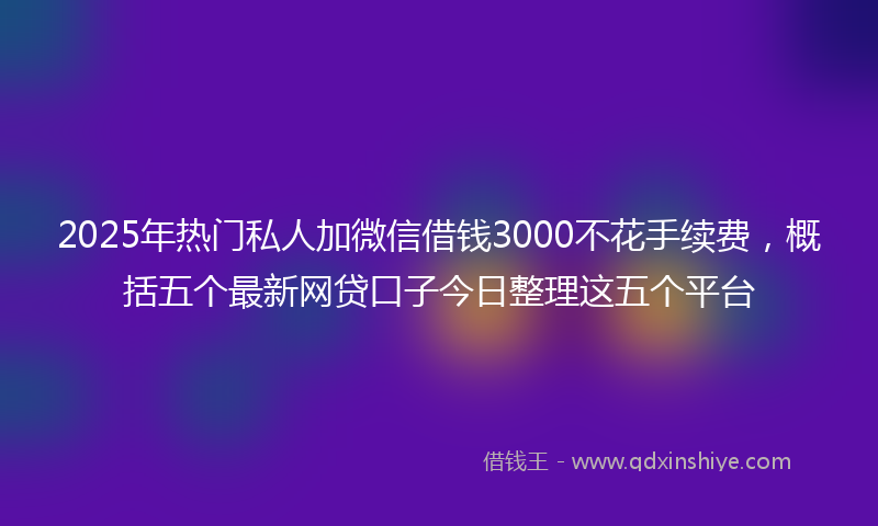 2025年热门私人加微信借钱3000不花手续费，概括五个最新网贷口子今日整理这五个平台