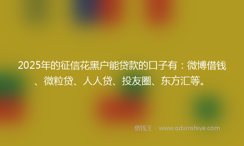 2025年的征信花黑户能贷款的口子有：微博借钱、微粒贷、人人贷、投友圈、东方汇等。