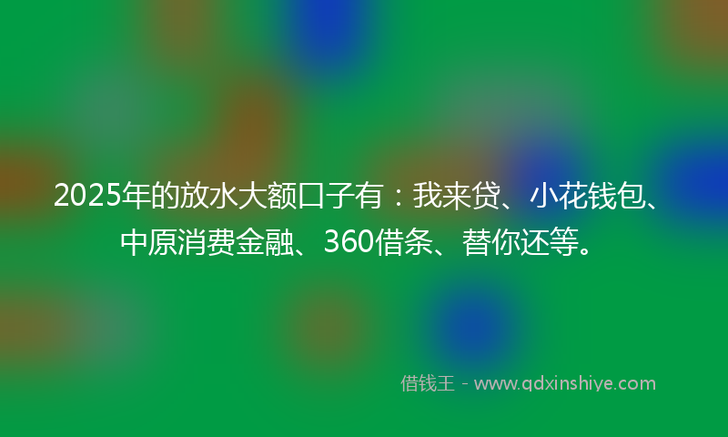 2025年的放水大额口子有：我来贷、小花钱包、中原消费金融、360借条、替你还等。