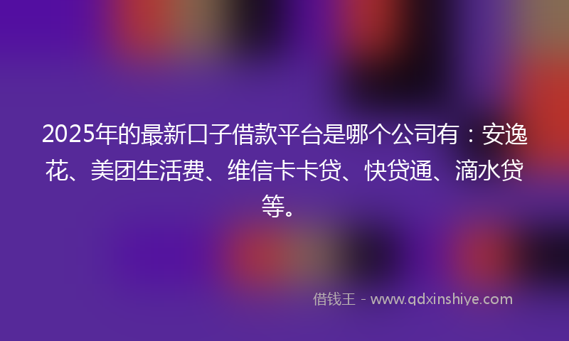 2025年的最新口子借款平台是哪个公司有：安逸花、美团生活费、维信卡卡贷、快贷通、滴水贷等。