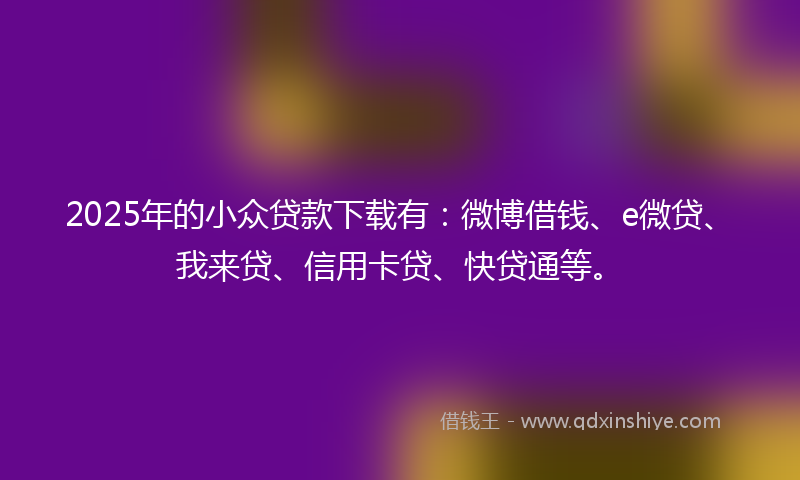 2025年的小众贷款下载有：微博借钱、e微贷、我来贷、信用卡贷、快贷通等。