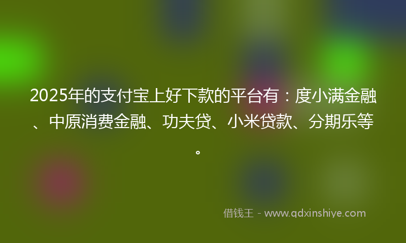 2025年的支付宝上好下款的平台有：度小满金融、中原消费金融、功夫贷、小米贷款、分期乐等。