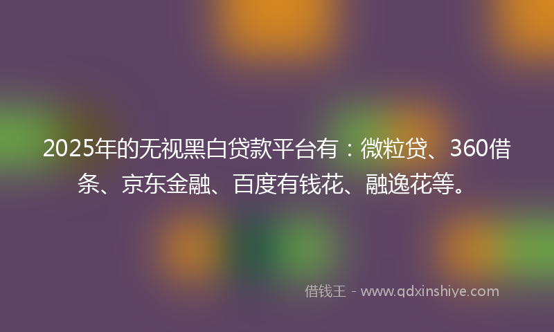 2025年的无视黑白贷款平台有：微粒贷、360借条、京东金融、百度有钱花、融逸花等。