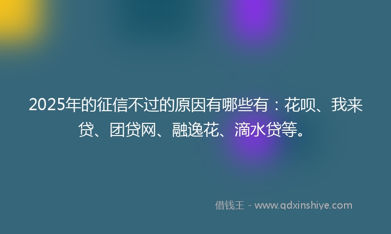 2025年的征信不过的原因有哪些有：花呗、我来贷、团贷网、融逸花、滴水贷等。
