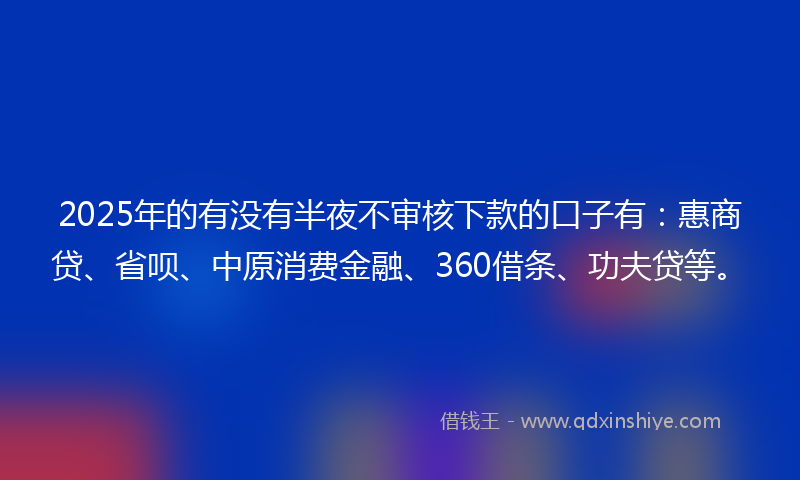 2025年的有没有半夜不审核下款的口子有：惠商贷、省呗、中原消费金融、360借条、功夫贷等。