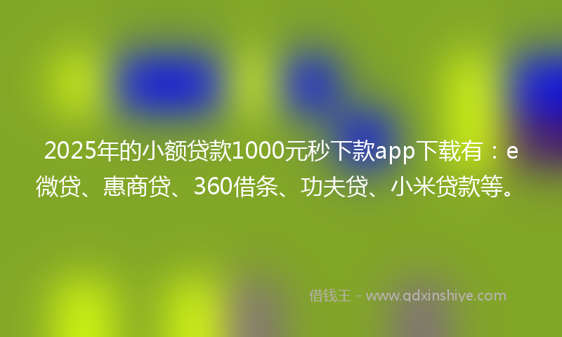 2025年的小额贷款1000元秒下款app下载有：e微贷、惠商贷、360借条、功夫贷、小米贷款等。