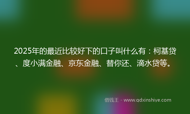 2025年的最近比较好下的口子叫什么有：柯基贷、度小满金融、京东金融、替你还、滴水贷等。
