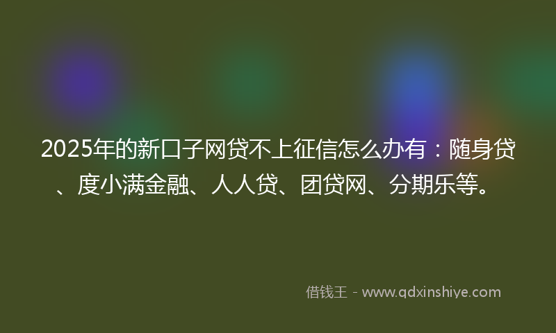2025年的新口子网贷不上征信怎么办有：随身贷、度小满金融、人人贷、团贷网、分期乐等。
