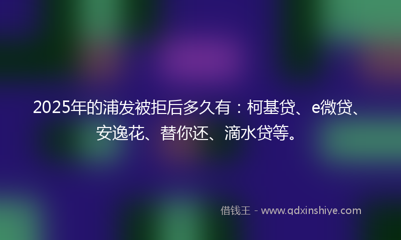 2025年的浦发被拒后多久有：柯基贷、e微贷、安逸花、替你还、滴水贷等。