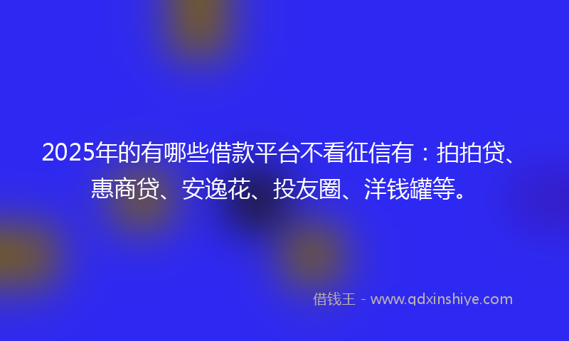 2025年的有哪些借款平台不看征信有：拍拍贷、惠商贷、安逸花、投友圈、洋钱罐等。
