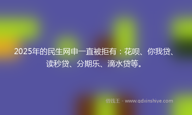 2025年的民生网申一直被拒有：花呗、你我贷、读秒贷、分期乐、滴水贷等。