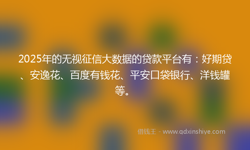 2025年的无视征信大数据的贷款平台有：好期贷、安逸花、百度有钱花、平安口袋银行、洋钱罐等。
