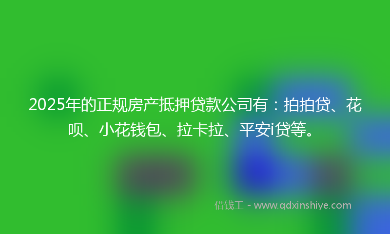 2025年的正规房产抵押贷款公司有：拍拍贷、花呗、小花钱包、拉卡拉、平安i贷等。
