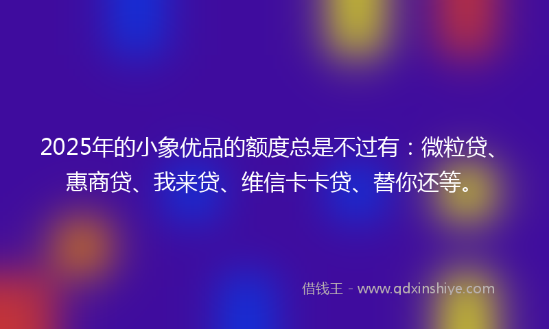 2025年的小象优品的额度总是不过有：微粒贷、惠商贷、我来贷、维信卡卡贷、替你还等。